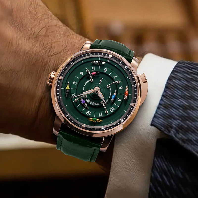 PINDU New Original Design Competitive Horse Racing Watches NH35A Sapphire Stainless Steel Luminous Leather Mechanical Watch Men