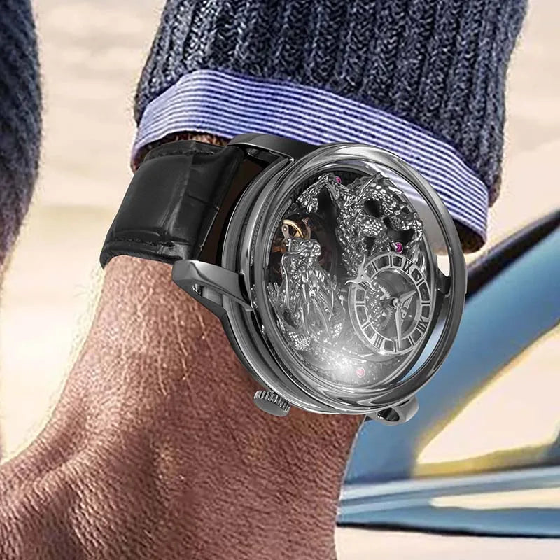 PINDU Designs Original New Men's Mechanical Watchew Dragon Series M2797B Automatic Movement Leather Sapphire Men Wristwatches