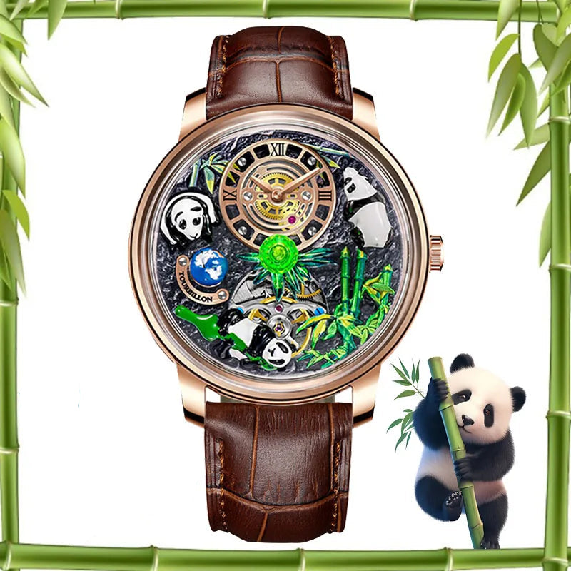 2025 PINDU New Panda Series National Treasure Symbol Men Mechanical Watch Rotating Crystal Ball 45.5MM Wristwatches Men M2791B