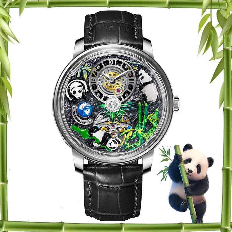 2025 PINDU New Panda Series National Treasure Symbol Men Mechanical Watch Rotating Crystal Ball 45.5MM Wristwatches Men M2791B
