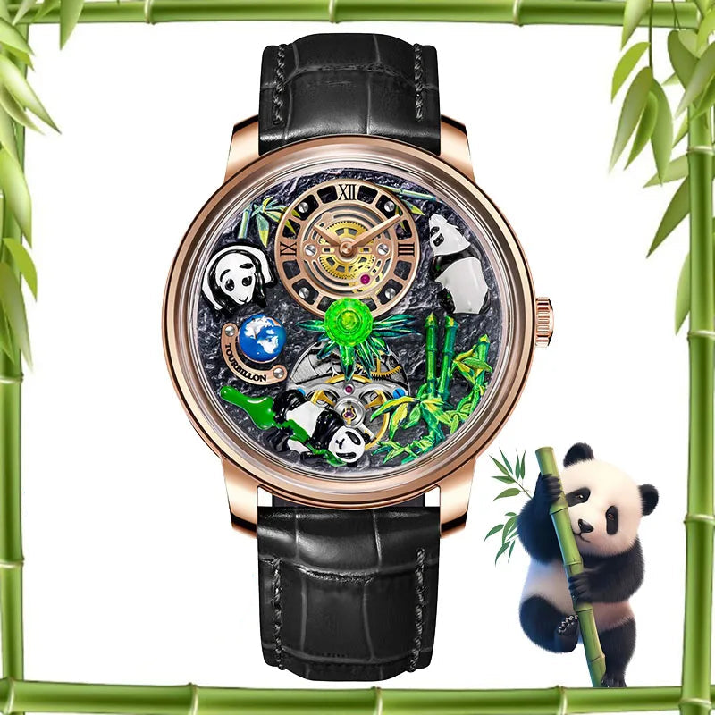 2025 PINDU New Panda Series National Treasure Symbol Men Mechanical Watch Rotating Crystal Ball 45.5MM Wristwatches Men M2791B