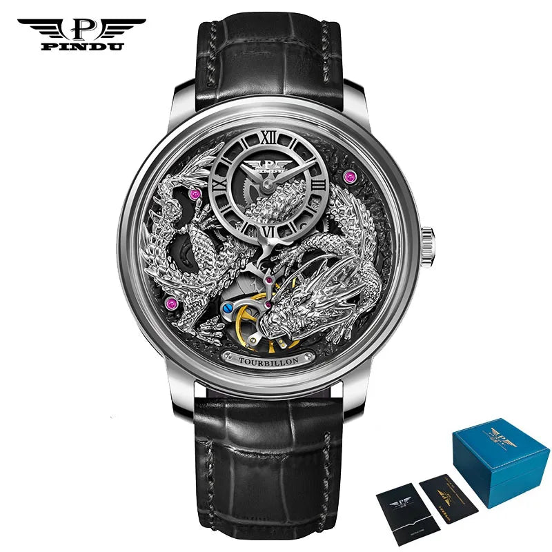 PINDU Designs Original New Men's Mechanical Watchew Dragon Series M2797B Automatic Movement Leather Sapphire Men Wristwatches
