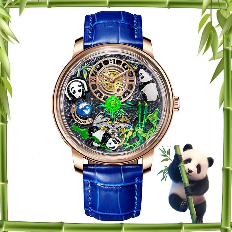2025 PINDU New Panda Series National Treasure Symbol Men Mechanical Watch Rotating Crystal Ball 45.5MM Wristwatches Men M2791B