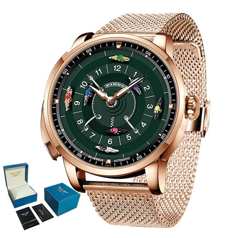 PINDU New Original Design Competitive Horse Racing Watches NH35A Sapphire Stainless Steel Luminous Leather Mechanical Watch Men