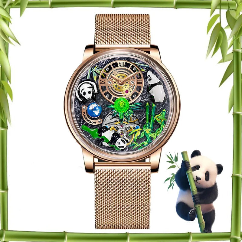 2025 PINDU New Panda Series National Treasure Symbol Men Mechanical Watch Rotating Crystal Ball 45.5MM Wristwatches Men M2791B