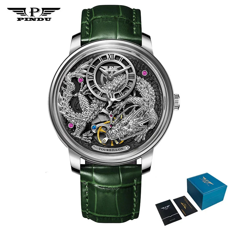 PINDU Designs Original New Men's Mechanical Watchew Dragon Series M2797B Automatic Movement Leather Sapphire Men Wristwatches