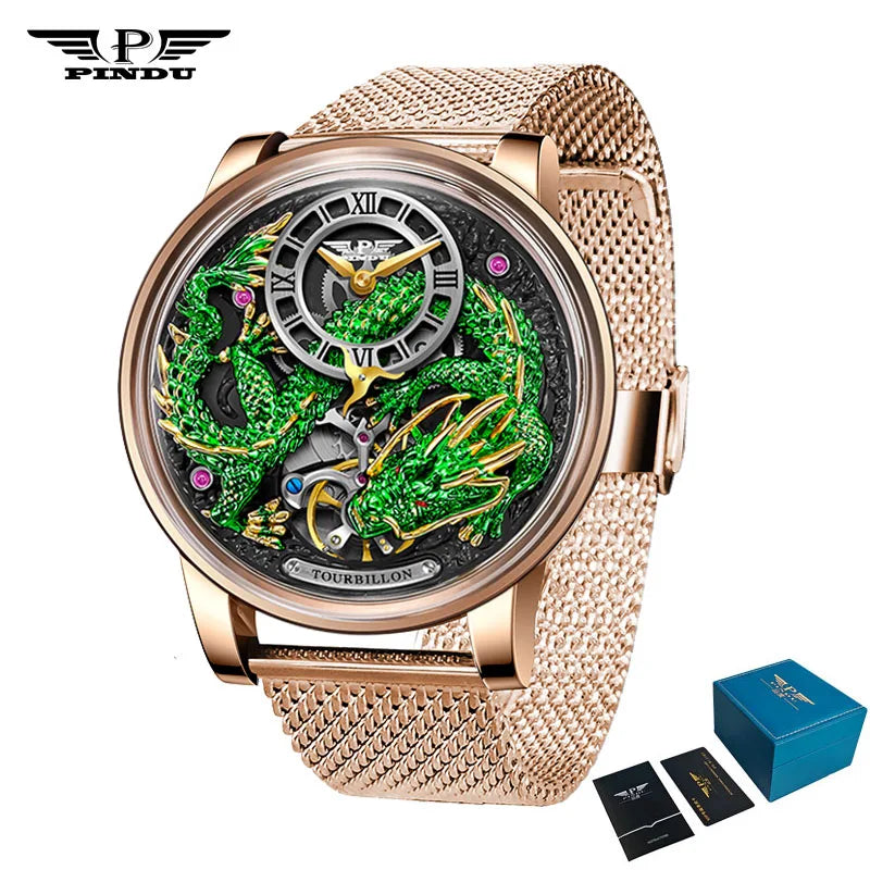 PINDU Designs Original New Men's Mechanical Watchew Dragon Series M2797B Automatic Movement Leather Sapphire Men Wristwatches