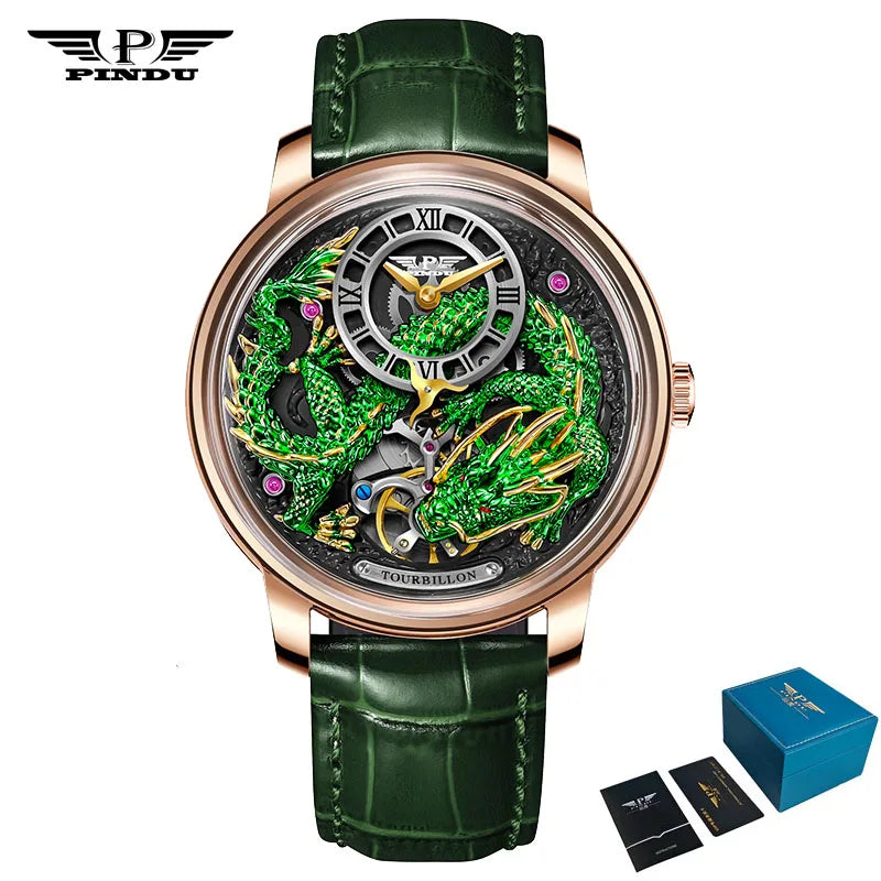 PINDU Designs Original New Men's Mechanical Watchew Dragon Series M2797B Automatic Movement Leather Sapphire Men Wristwatches