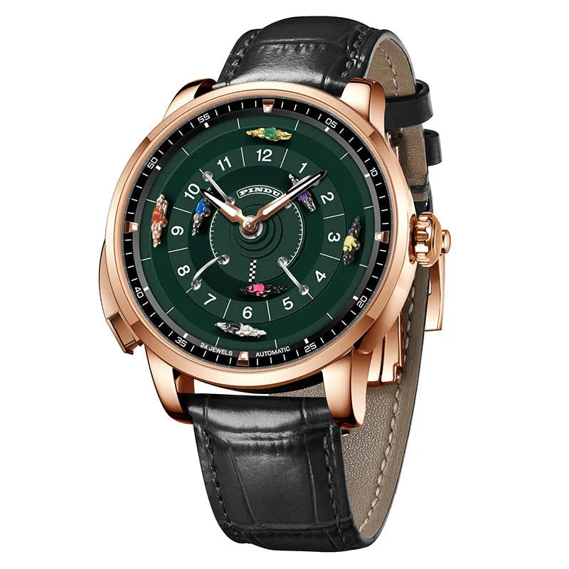 PINDU New Original Design Competitive Horse Racing Watches NH35A Sapphire Stainless Steel Luminous Leather Mechanical Watch Men