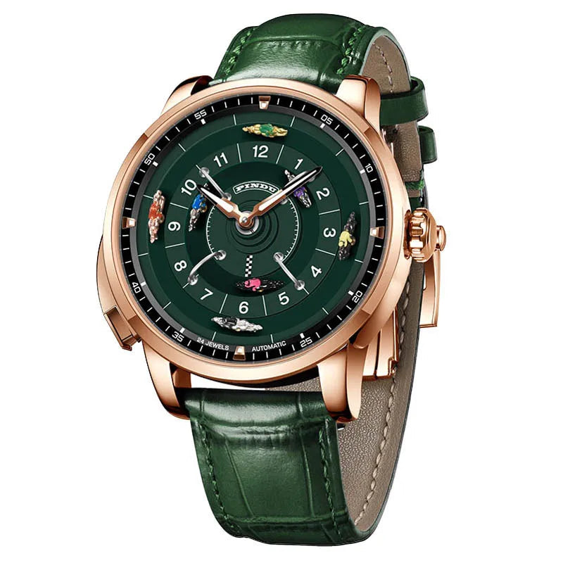 PINDU New Original Design Competitive Horse Racing Watches NH35A Sapphire Stainless Steel Luminous Leather Mechanical Watch Men