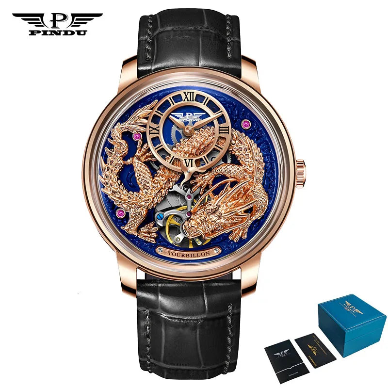 PINDU Designs Original New Men's Mechanical Watchew Dragon Series M2797B Automatic Movement Leather Sapphire Men Wristwatches