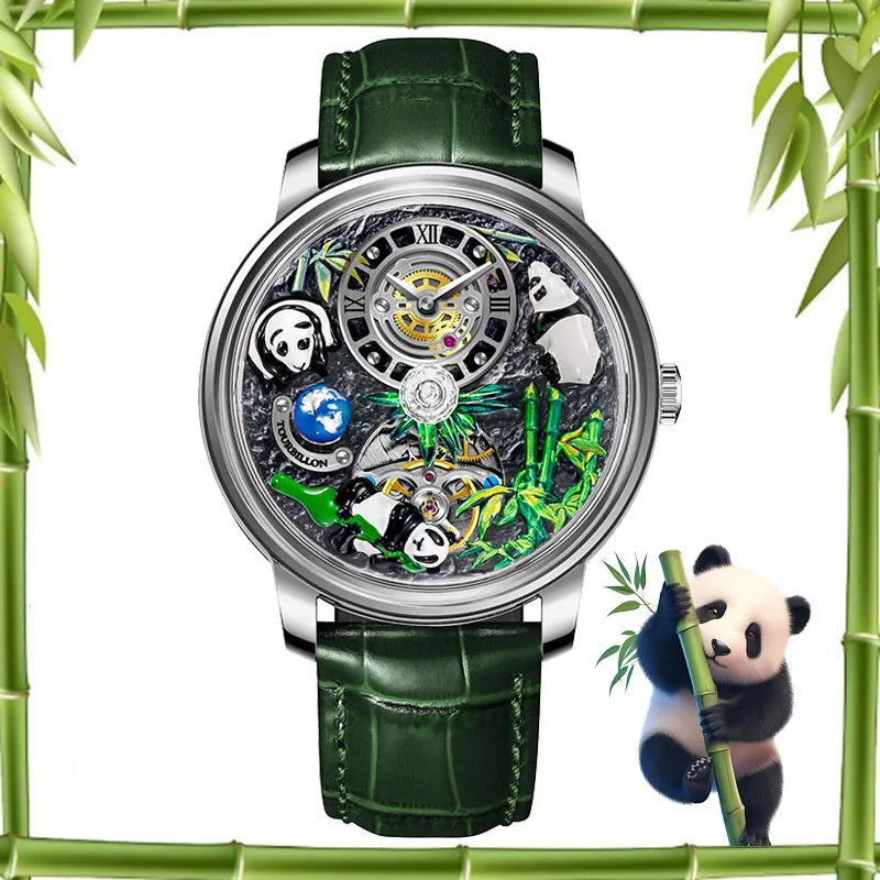 2025 PINDU New Panda Series National Treasure Symbol Men Mechanical Watch Rotating Crystal Ball 45.5MM Wristwatches Men M2791B