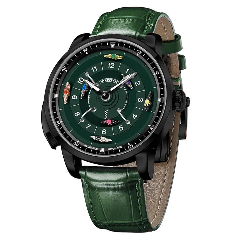 PINDU New Original Design Competitive Horse Racing Watches NH35A Sapphire Stainless Steel Luminous Leather Mechanical Watch Men