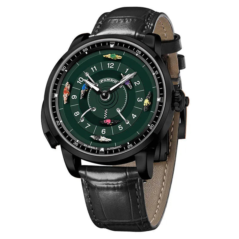 PINDU New Original Design Competitive Horse Racing Watches NH35A Sapphire Stainless Steel Luminous Leather Mechanical Watch Men