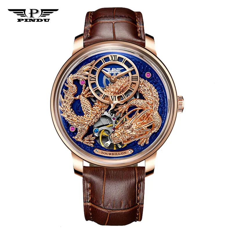 PINDU Designs Original New Men's Mechanical Watchew Dragon Series M2797B Automatic Movement Leather Sapphire Men Wristwatches