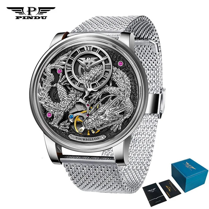 PINDU Designs Original New Men's Mechanical Watchew Dragon Series M2797B Automatic Movement Leather Sapphire Men Wristwatches