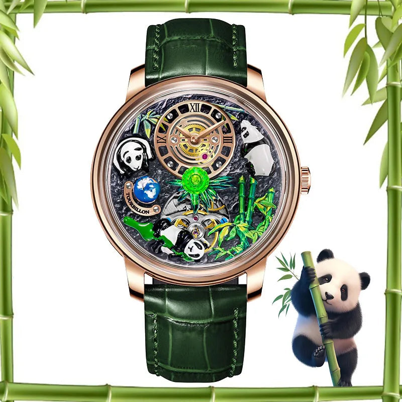 2025 PINDU New Panda Series National Treasure Symbol Men Mechanical Watch Rotating Crystal Ball 45.5MM Wristwatches Men M2791B