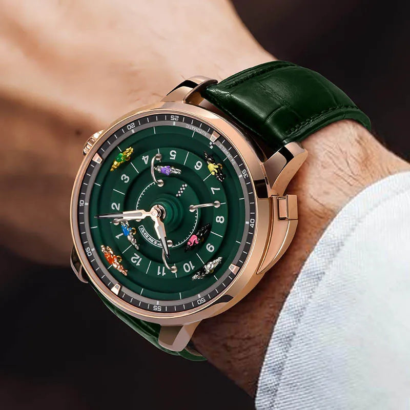 PINDU New Original Design Competitive Horse Racing Watches NH35A Sapphire Stainless Steel Luminous Leather Mechanical Watch Men